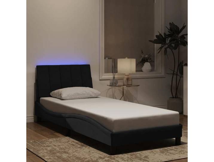 Lit adulte - 90x190cm lit simple Cadre de lit ave Cadre de lit avec LED sans matelas Hanko noir 90x190cm velours ABHT 8054509