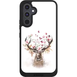 Nivocase Handyhülle für Samsung Galaxy A54 5G Hülle NIVOpure Case Schwarz Blumen Hirsch Tiere (Samsung Galaxy A54 5G), Smartphone Hülle, Schwarz