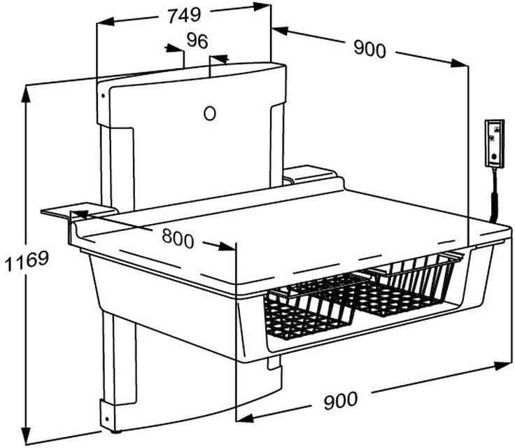 Pressalit Wickeltisch wandhängend 80 x 90 cm bodennah höhenverstellbar mit Elektromotor