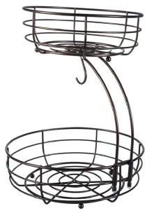 Uplift Essentials 2 Tier Countertop Fruit Basket Bowl With Integrated Banana Hanger Stand black