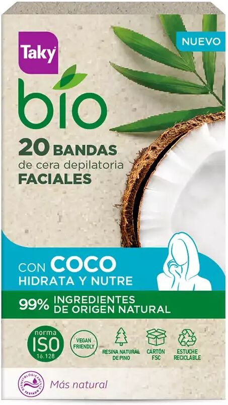 Taky Bio Coco Gesichtswachsstreifen zur Haarentfernung, 20 Stück