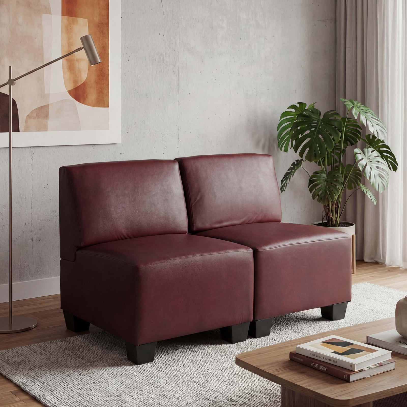 Mendler Modulaire tweezitsbank Lyon, modern, roodbruin, kunstleer