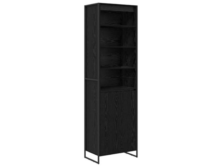 KGFHERENB Hoher Schrank Industrial Schwarz Eichen-Optik 60x36x200 cm Schlankes Regal fürs Wohnzimmer und Flur mit Stahlsockel, viel Stauraum sowie langlebigem Holzwerkstoff.