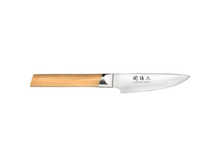 KAI Seki Magoroku Composite Officemesser 9 cm Klingenlänge - SUS420J2 Edelstahl 56 HRC/VG 10 Stahl 61 HRC - heller gemaserter Pakkaholzgriff - Handgefertigt in Japan - Durchgehender Erl