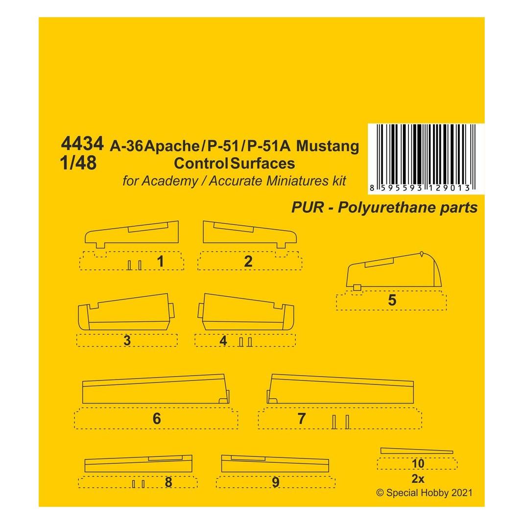 CMK A-36 Apache / P-51 / P-51A Mustang Control Surfaces (129-4434)