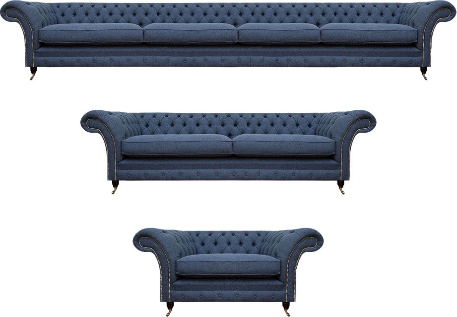 Luxus Möbel Chesterfield Sofa Set Blau Textiel voor de Woonkamer