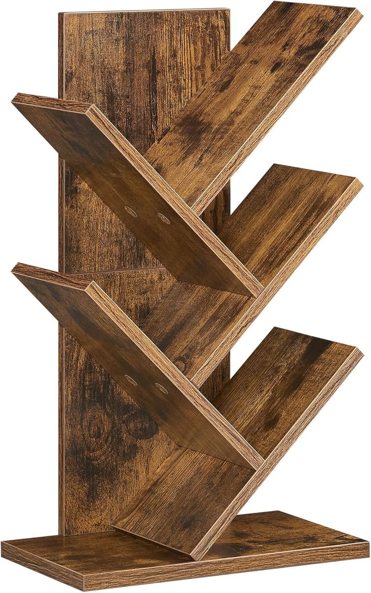 VASAGLE Boekenkast in boomvorm, staande hoekplank met 5 niveaus, vintage bruin, LBC183X01