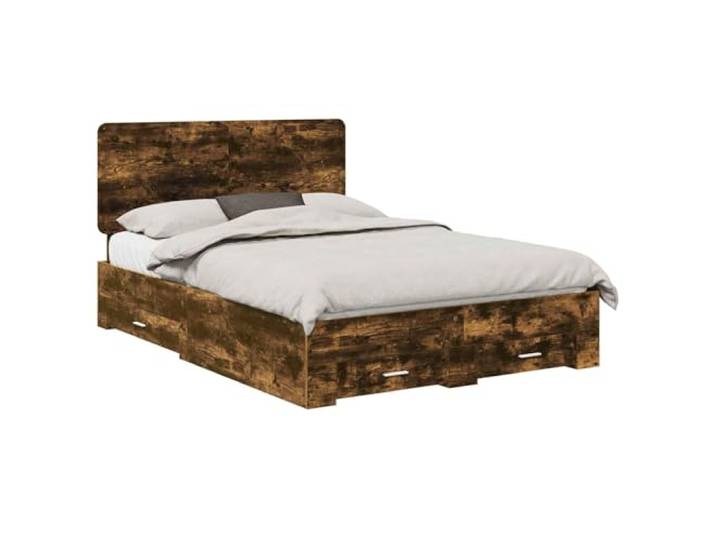 HMDNGOUT Speicherbettgestell Holzwerkstoff Geräucherte Eiche 140x200 cm Bettrahmen mit Schubladen, modernes Design mit Kopfende, stabil und langlebig, einfache Montage