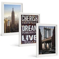 BILDER SET 3er Set - 40x60 cm Weißer Rahmen - Zitat über New Yorker Landschaften