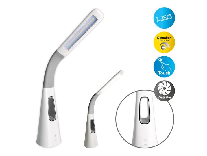 NÄVE Tischleuchte LED Tischventilator Ventu , weiß, 1, H: 40cm, 1 Stk., Leuchten, mit Beleuchtung dimmbar, Ventilator 3stufig regulierbar, Touchschalter, Tischleuchte