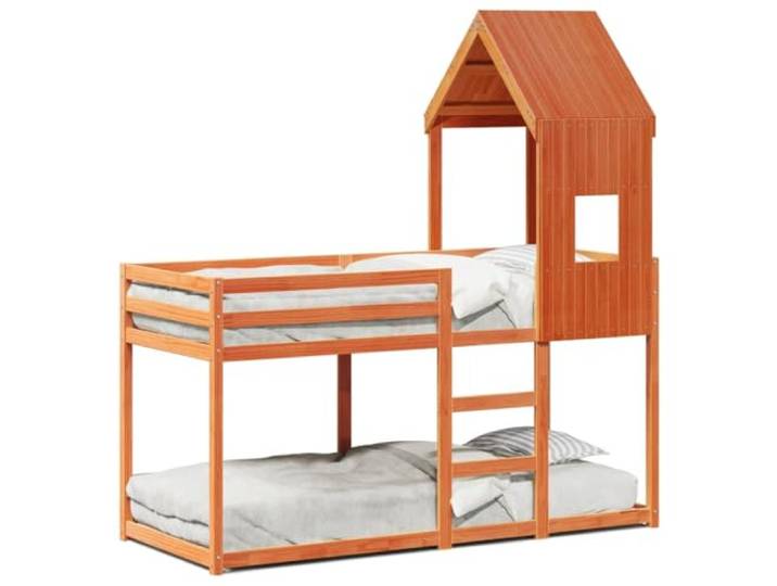 Makastle Etagenbett mit Dach 90x200 cm Kiefer Wachsbraun Lattenrost inklusive