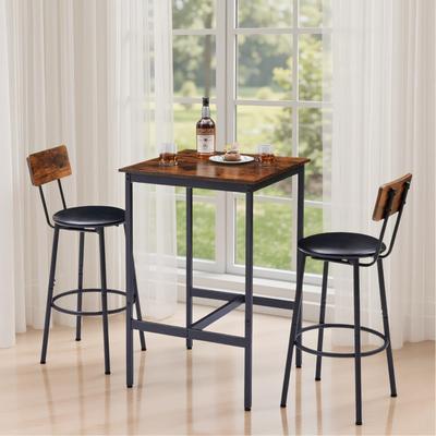 2-Person Four Leg Dining Set,Rustic Industrial Bar Table Set w/2 stools