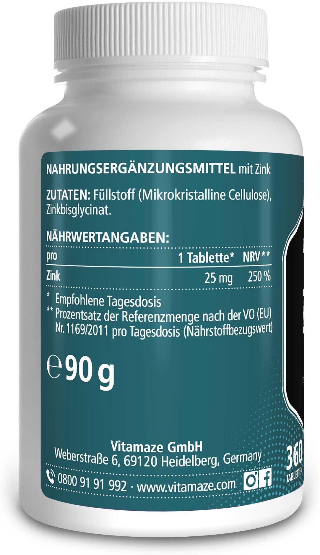 vitamaze Zink Aktiv 25 mg hochdosiert vegan Tabletten 2x 2x360 St