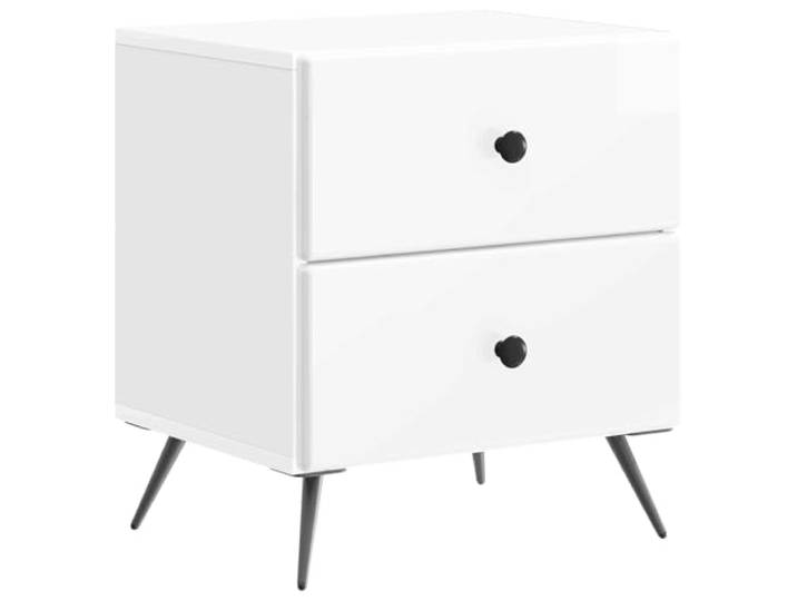LMTYOENFG Nachttisch Hochglanz Weiß 2 Schubladen 43x34,5x47,5 cm Kompakte Nachtkonsole fürs Schlafzimmer: Robuster Holzwerkstoff bietet Stabilität, zwei Fächer schaffen griffbereite Ordnung.