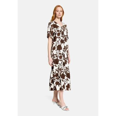 Midikleid CARTOON "Damen mit Volant", Damen, Gr. 34, Normalgrößen, braun (weiß, braun), Obermaterial: 91% Viskose, 09% Polyamid, ausgestellt lang, V-Ausschnitt, Kleider Midikleid
