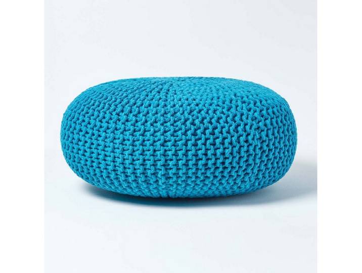 Homescapes Pouf Großer Strickpouf 100% Baumwolle, türkis
