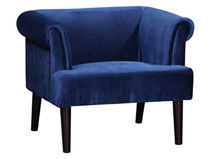 Atlantic Home Collection Charlie Sessel, Armlehnenstuhl mit Massivholzfüßen, Samt, Blau, 74 x 86x 70