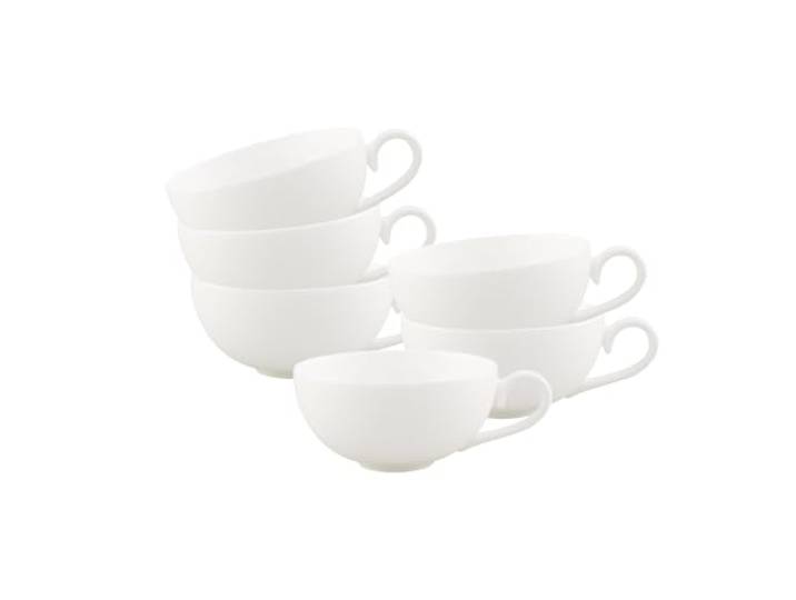 Villeroy & Boch Royal Teetassen 6er Set, filigrane Tasse mit geschwungenem Henkel aus hochwertigem Premium Bone Porzellan, spülmaschinenfest, 230 ml