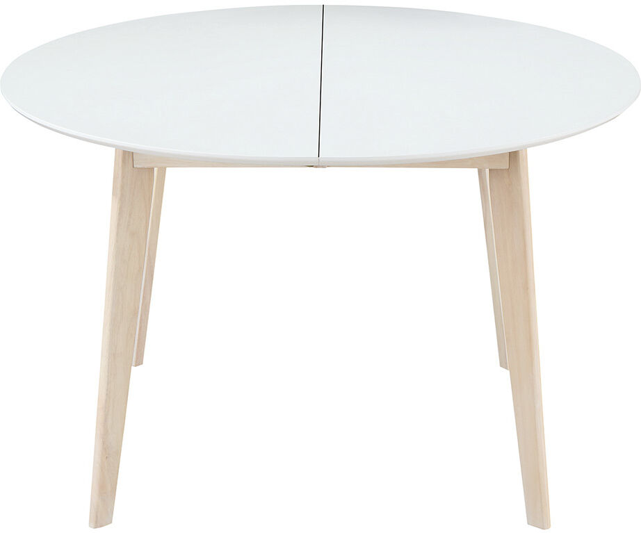 Miliboo Design-Esstisch rund ausziehbar Weiß und Holz L120-150 LEENA