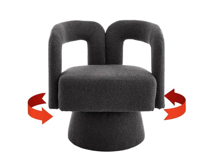 Fauteuil rond pivotant 360° en bouclette gris, design moderne