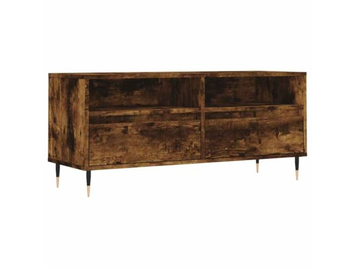 hliofuir TV-Schrank Räuchereiche 100x34,5x44,5 cm Holzwerkstoff Kompaktes TV-Möbel mit 2 Schubladen und 2 Fächern für Wohnzimmer und Schlafzimmer. Eisenbeine bieten festen Halt.