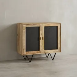 KADIMA DESIGN Sideboard, Mangoholz, Stauraum, anthrazitfarbene Türfronten, 80x75x35 cm