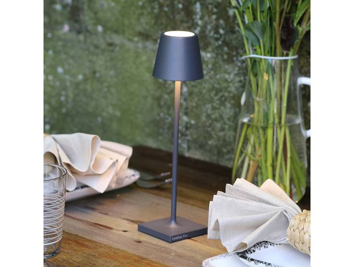 Zafferano Poldina micro Akkulampe, IP65 dunkelgrau micro, dimmbar, alu / grau / zink, Aluminium, Modern