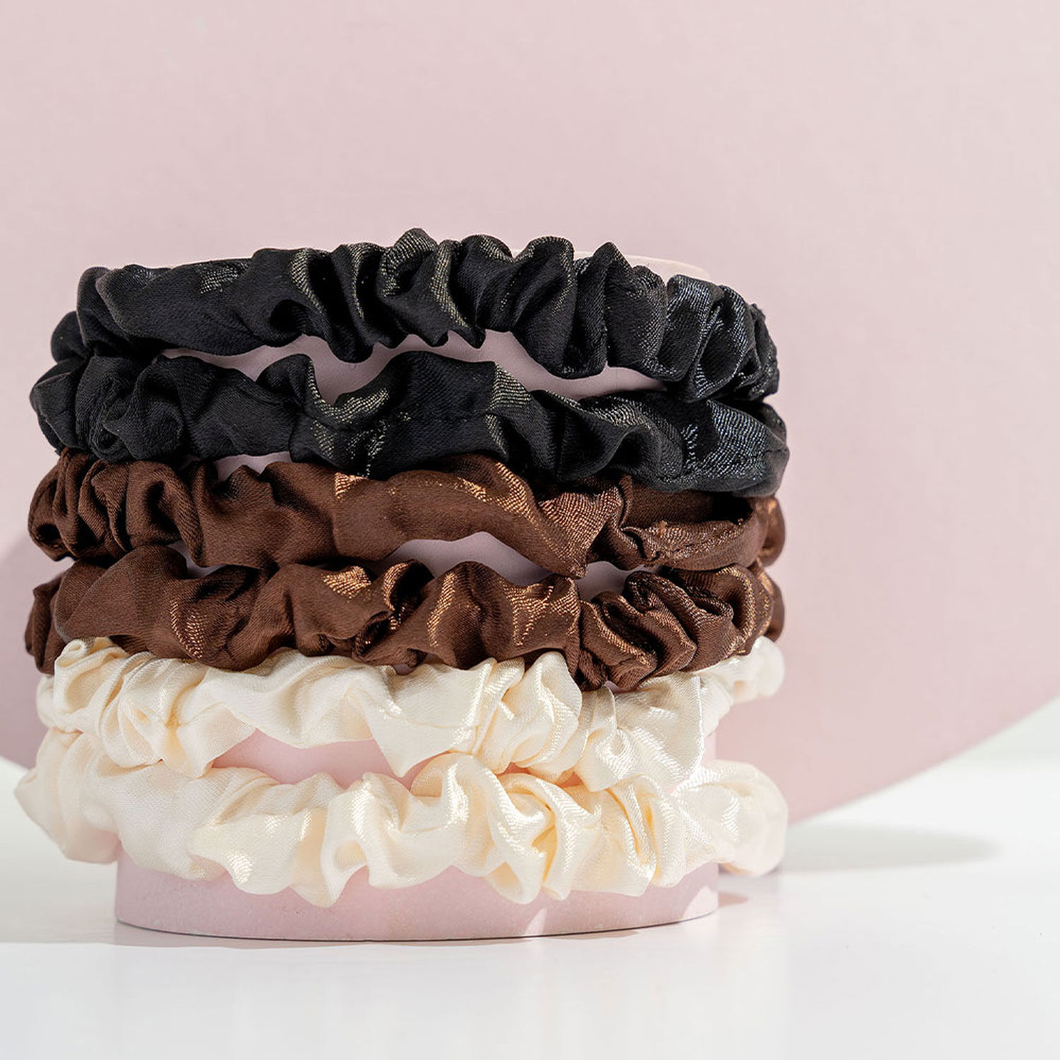 BRUSHWORKS Skinny Satin Scrunchies 6pcs