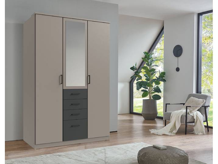 Drehtürenschrank Cottbus 135cm Braun/Grau/Saharagrau/Graphit mit Spiegeltür/-en