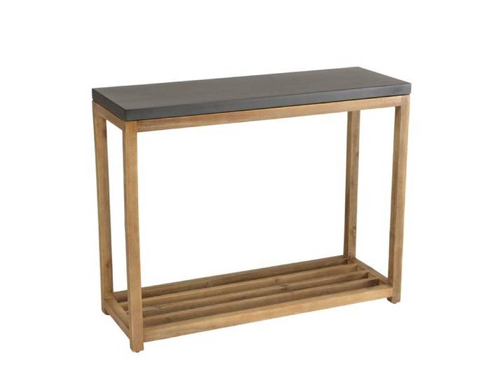 MACABANE HECTOR - Console rect. GM double plateau effet béton foncé et acacia HECTOR