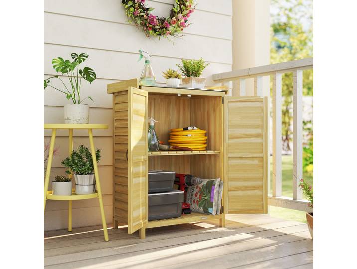 Outsunny Abri de Jardin Bois 71,5x39x95cm Toit Métal Rangement