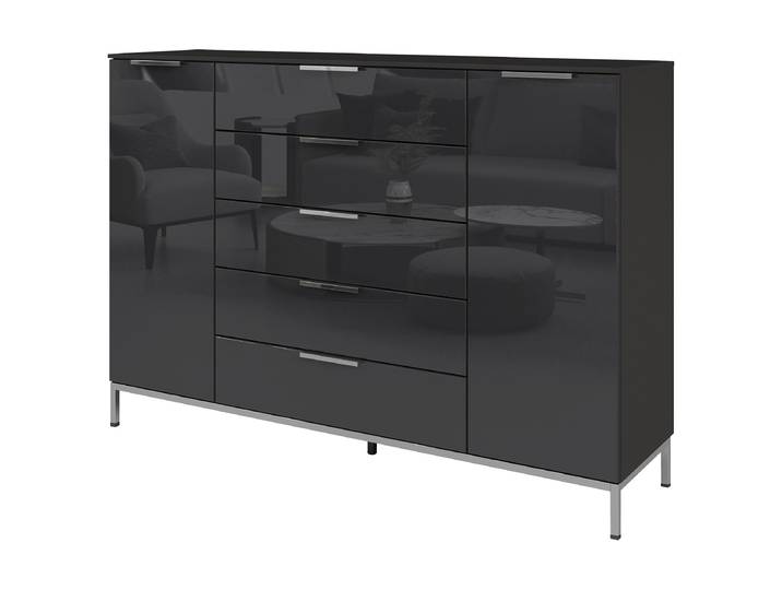 Buffet Flipp Verre avec structure 111 160cm Noir/Noir/Argenté