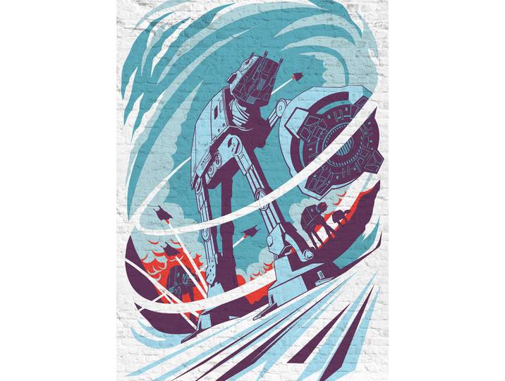 Star Wars Fototapete Classic Concrete Hoth, Blau, Rot, Weiß, Cartoon, 200x280 cm, Tapeten & Wandverkleidungen, Fototapeten
