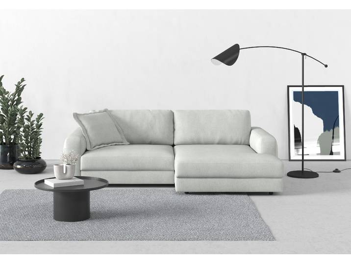 Ecksofa, Polyester, Silber, 250×176 cm, Mega-Recamiere Rechts, Hochwertig, Trendmanufaktur
