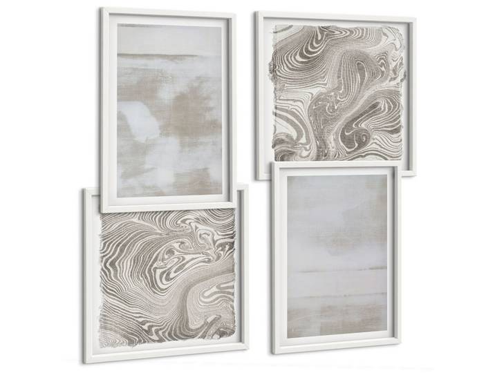 BILDER SET 4er Set - 50x50 cm & 40x60 cm Weißer Rahmen - Abgenutzte Texturen, moderner Stil