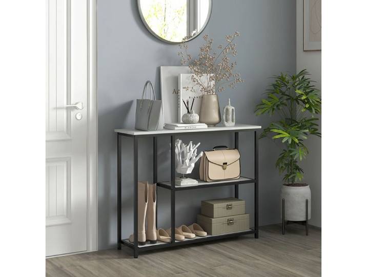 ELVORIN Console d entrée 100 x 30 x 80 cm 2 niveaux ouverts structure en acier blanc