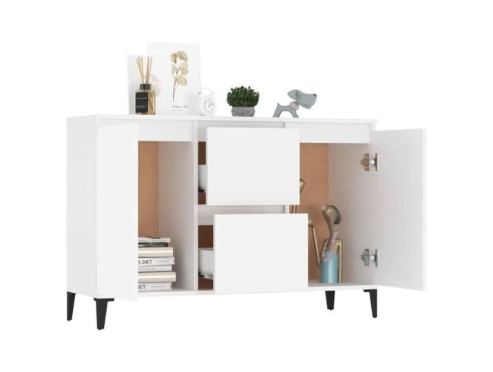 Meuble enfilade OVONNI - JIM - Blanc laqué - 2 portes et 2 tiroirs - 104x35x70 cm