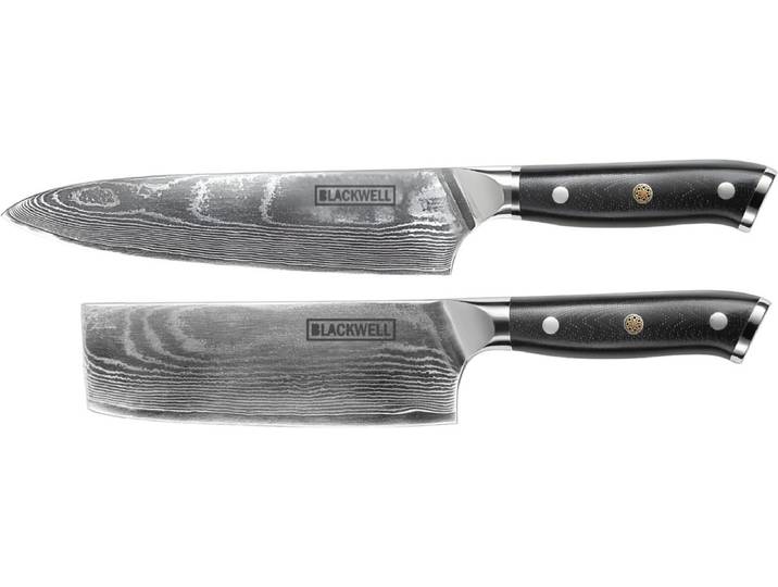 Blackwell Messenset Damascus - Koksmes + Nakiri 2-delig - 67 Lagen Damaststaal VG10 - Ergonomisch Handvat