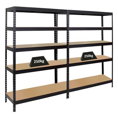PROREGAL Mega Deal 2er-Set Schwerlastregal Rivet | HxBxT 180x120x45cm | Fachlast 250kg | Schwarz | Innovatives Stecksystem, Lagerregal, Kellerregal