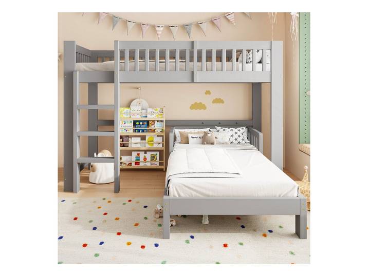 Odikalo Etagenbett Modulares Massivholz Kinderbett‑Set Hochbett+Einzelbett kombinierbar (vielfältige Aufbauvarianten Absturzsicherung abgerundete Kanten Geschwister‑Kinderzimmer)