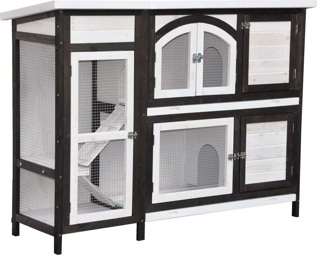 Nanook Kaninchenstall Extra Large mit Etagen für mehr Platz, wetterfest, 138 x 48 x 109 cm, Braun/Weiß