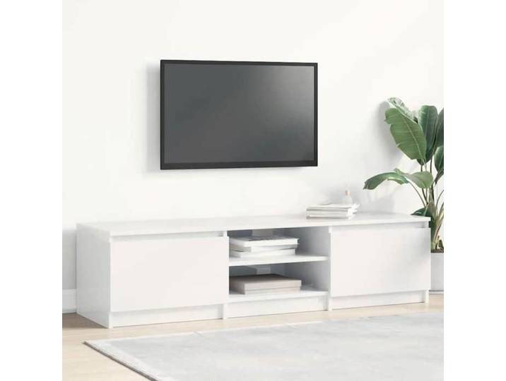 Prix bas - Meuble TV/Télévision/Hi-Fi - blanc brillant 140x40x35 5 cm Bois d'ingénierie （768235810393)