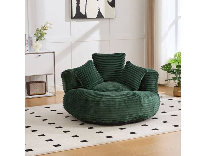 Pouf poire - LEMONBEST - Lazy Canapé - Velours côtelé - Vert émeraude - 108x108x52 cm