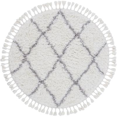 Hochflor-Teppich CARPETFINE "Eddy", weiß, H:30mm Ø:120cm, Polyester, Teppiche, Fransenteppich, Shaggy, auch als Läufer und in quadratisch, mit Fransen, Wohnzimmer