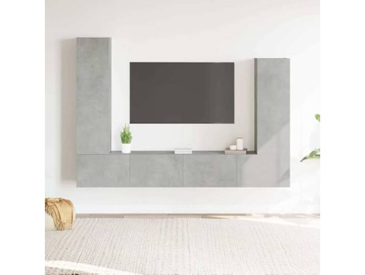 HEFZGDB 4-TLG. TV-Schrank-Set Betongrau Holzwerkstoff mit Wandmontage und reichlich Stauraum für Wohnzimmer Möbel