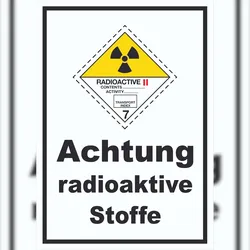 Schild radioaktive Stoffe Radioactive II-GELB hochkant A0 Rückseite selbstklebend