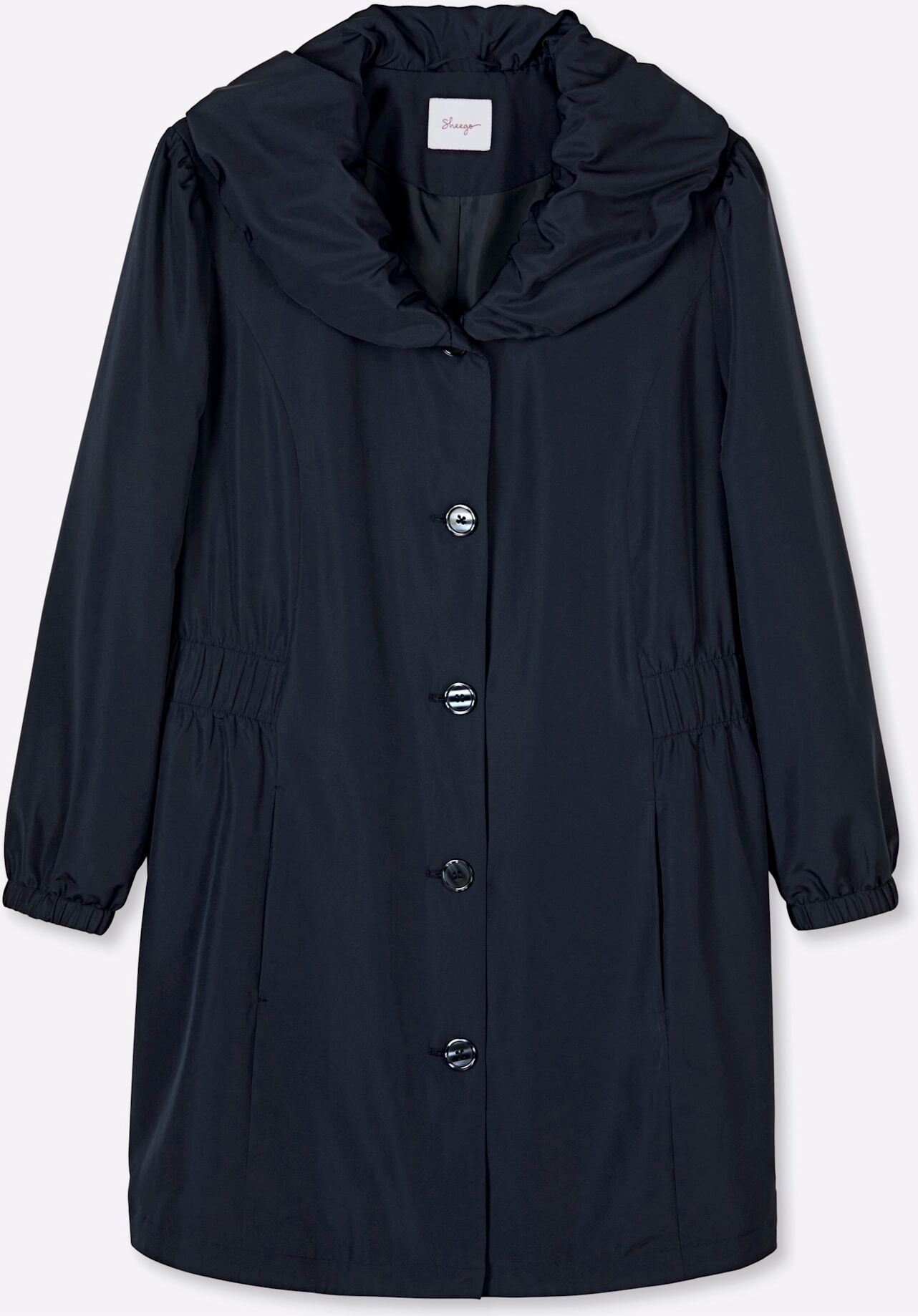 Langjacke SHEEGO, Damen, Gr. 48, blau (tiefblau), 100% Polyester, unifarben, Jacken Langjacke tiefblau 48