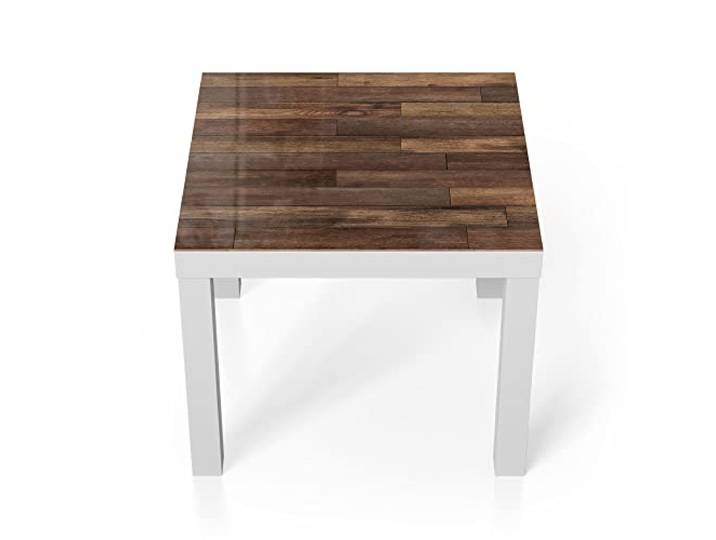 DEQORI Glastisch weiß klein 55x55 cm Motiv Blick auf Holzboden ausgefallener Beistelltisch aus Glas Hochglanz Couchtisch fürs Wohnzimmer moderner Couch Tisch mit Design