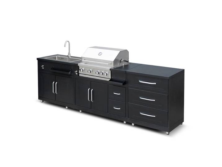 Outdoor-Küche aus Metall mit Outdoor-Spüle, Grill und Stauraum – 3 Module