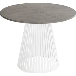 ESSTISCH Naro rund ausziehbar mit Weißem Lamellen-Metallgestell, Beton-Optik Dunkelgrau 120-200/120/76 cm